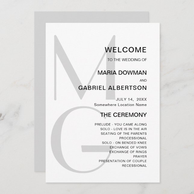 Minimalist stylish. Typography monogram Wedding Program (Front/Back)