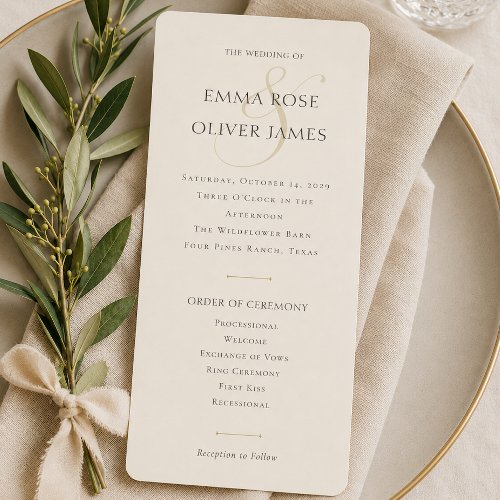Minimalist Stylish Wedding Monogram  Program