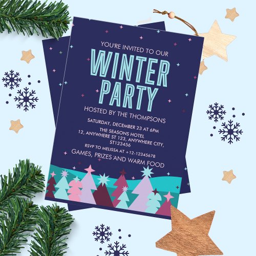 Minimalist Stylish Winter Pine Tree Winter Party Invitation