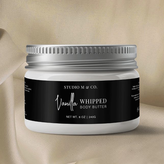 Minimalist Sugar Scrub Body Butter Jar Black Label (Simple, yet stylish, black labels for jars including space for the product details & ingredients)