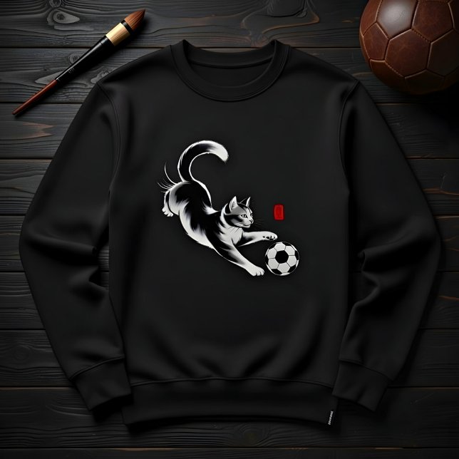 Minimalist Sumi-e Soccer Cat Unique Gift for Cat Sweatshirt (Creator Uploaded)