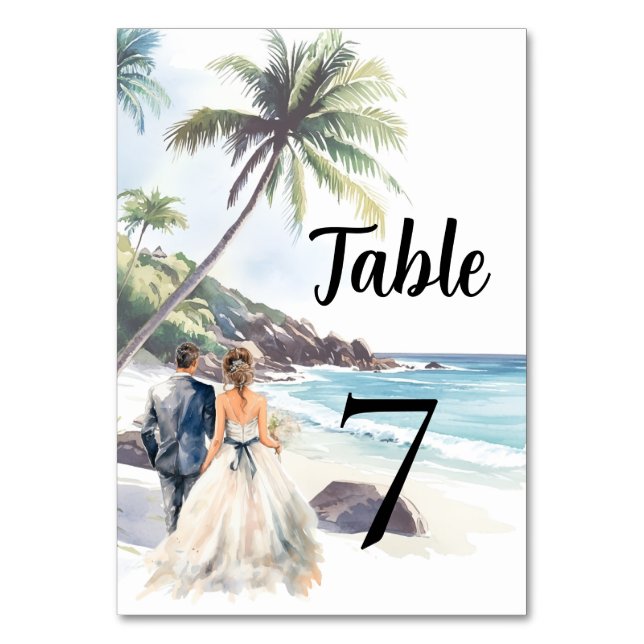 Minimalist Summer Beach Destination  Wedding Table Number (Front)