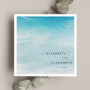 Minimalist Summer Blue Ocean Beach Wedding  Napkins