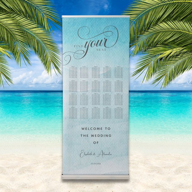 Minimalist Summer Blue Ocean Beach Wedding Retractable Banner (Creator Uploaded)