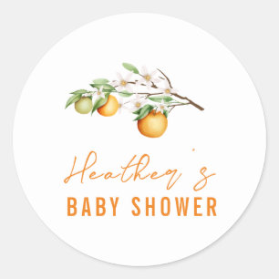 Minimalist Summer Orange Citrus Baby Shower Classic Round Sticker