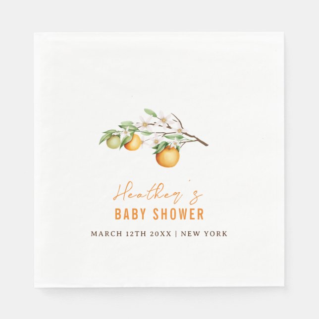Minimalist Summer Orange Citrus Baby Shower  Napkins (Front)