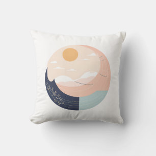 Minimalist Sun and Moon Boho Mug – Celestial Line  Throw Pillow