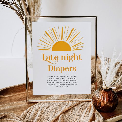 Minimalist sun late night diapers baby shower poster