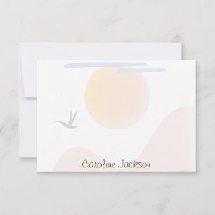 Minimalist sun, mountain and bird personalized note card