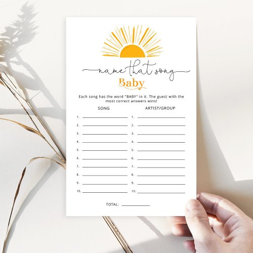 Minimalist sun Name that song baby shower game