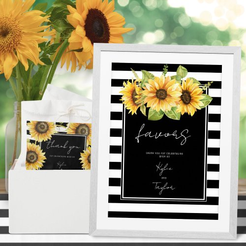 Minimalist Sunflower Black Stripe Wedding Favor Poster