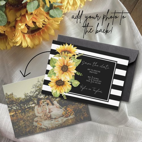 Minimalist Sunflower Black Stripe Wedding Photo Save The Date