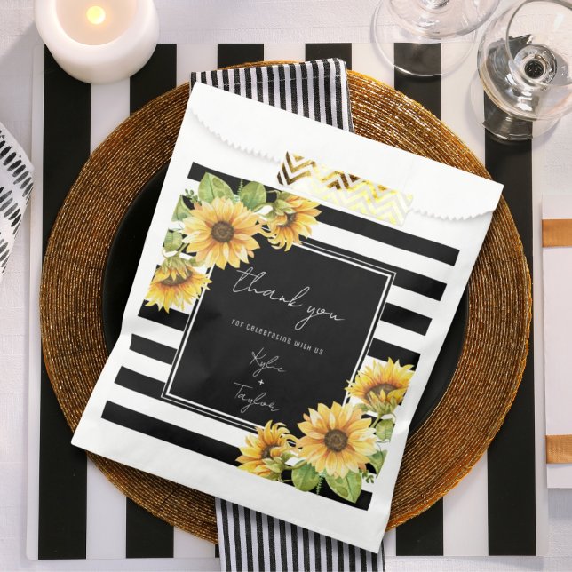 Minimalist Sunflower Black White Stripe Wedding Favor Bag (Creator Uploaded)