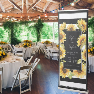 Minimalist Sunflower Black White Stripe Wedding Retractable Banner