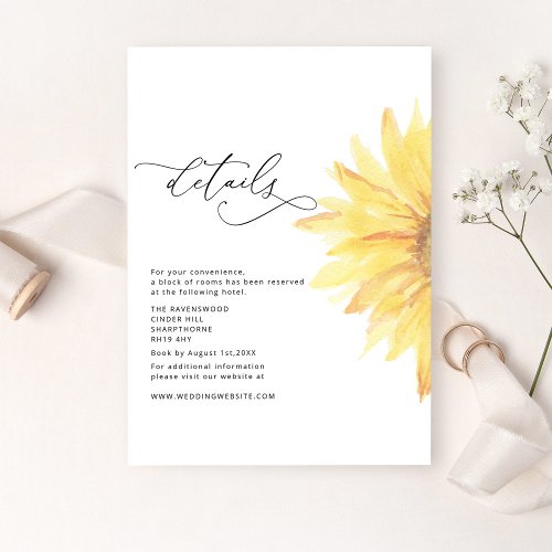 Minimalist sunflower boho wedding details enclosure card