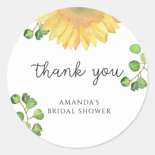 Minimalist sunflower bridal shower  classic round sticker