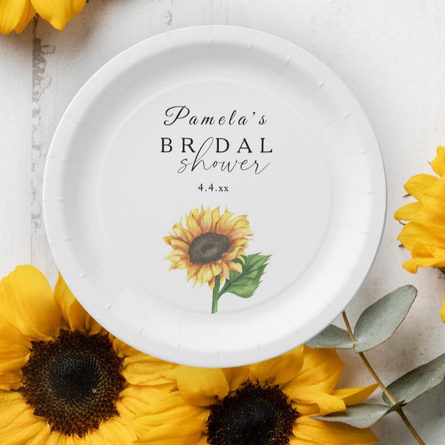 Minimalist sunflower Bridal Shower  Paper Plates (Creator Uploaded)