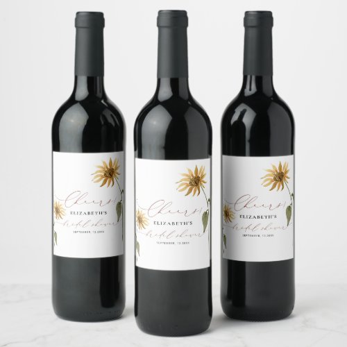 Minimalist Sunflower Bridal Shower Wine Label