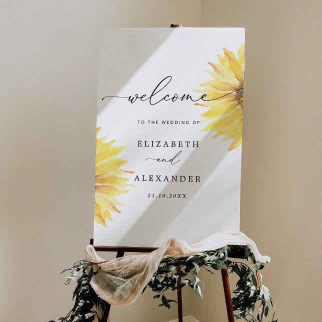 Minimalist sunflower elegant wedding welcome foam board (Creator Uploaded)