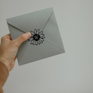 Minimalist Sunflower Family Monogram Rubber Stamp