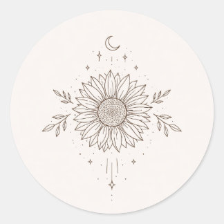 Minimalist Sunflower & Moon Design Classic Round Sticker