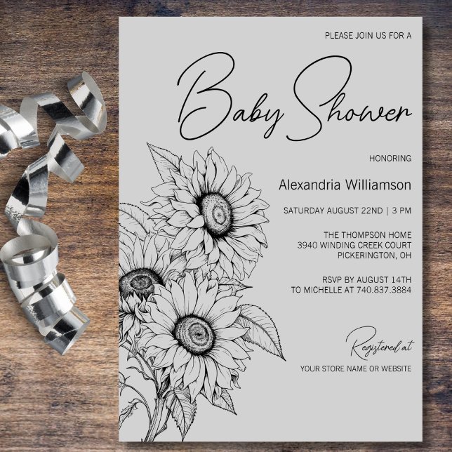 Minimalist Sunflower on Gray Baby Shower  Invitation (Creator Uploaded)