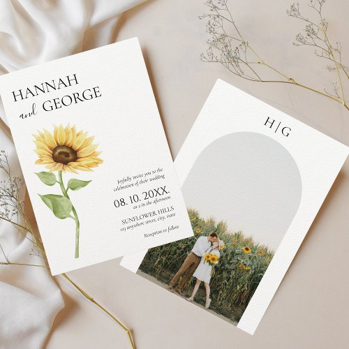 Minimalist Sunflower Photo Arch Wedding  Invitation