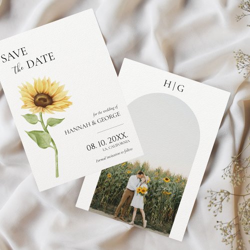 Minimalist Sunflower Photo Arch Wedding  Save The Date