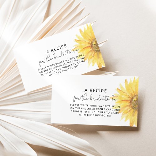 Minimalist sunflower Recipe for the bride to be Enclosure Card