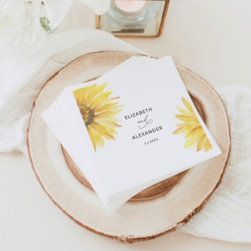 Minimalist sunflower wedding napkins