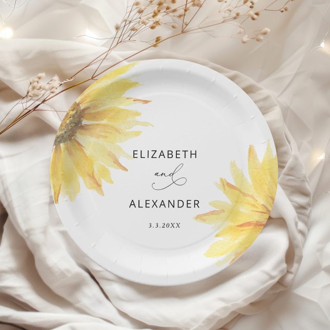 Minimalist sunflower wedding paper plates (Creator Uploaded)