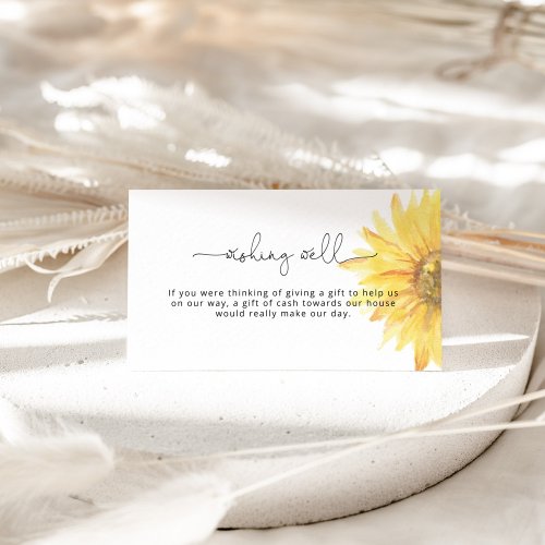 Minimalist sunflower wishing well bridal shower enclosure card