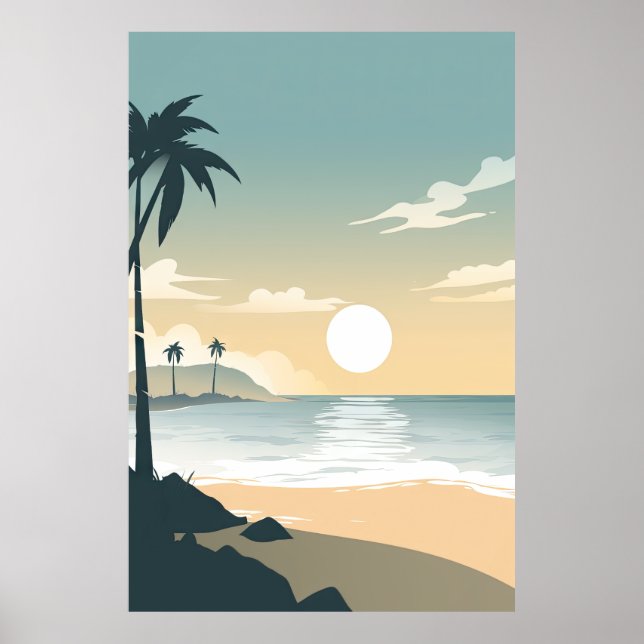 Minimalist Sunset at a Tropical Beach Poster (Front)