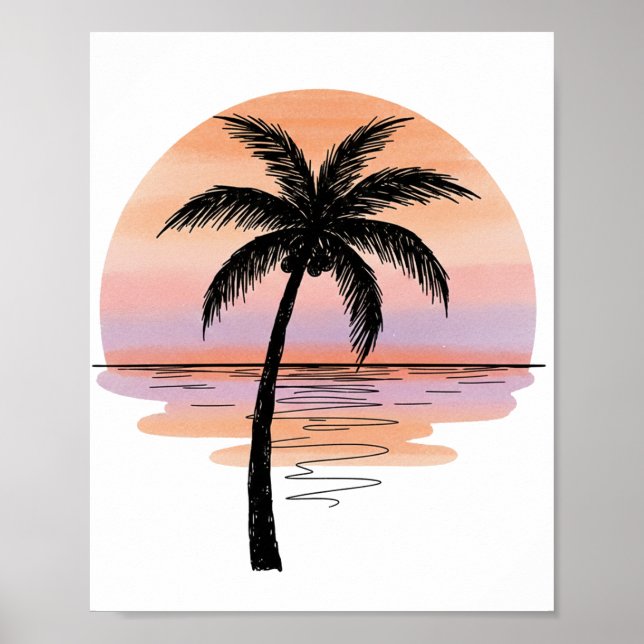 Minimalist Sunset Beach Poster – Palm Tree Ocean (Front)