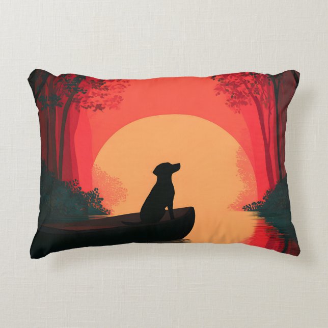 Minimalist Sunset Black Labrador Dog Accent Pillow (Front)
