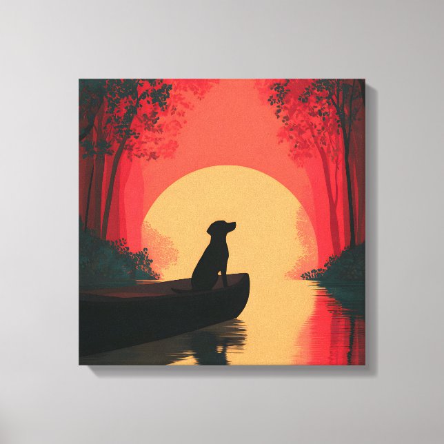 Minimalist Sunset Black Labrador Dog Canvas Print (Front)