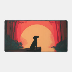Minimalist Sunset Black Labrador Dog Desk Mat