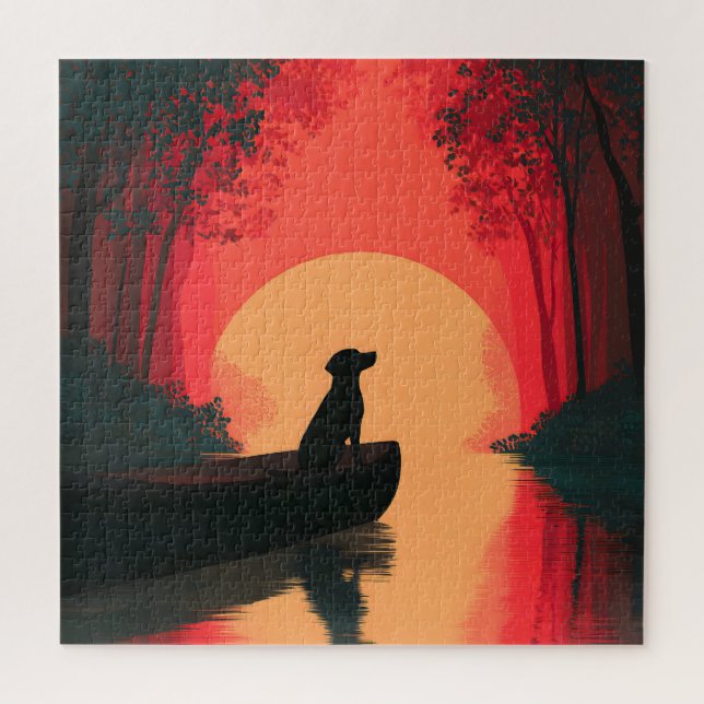 Minimalist Sunset Black Labrador Dog Jigsaw Puzzle (Vertical)