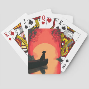 Minimalist Sunset Black Labrador Dog Poker Cards