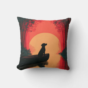 Minimalist Sunset Black Labrador Dog Throw Pillow