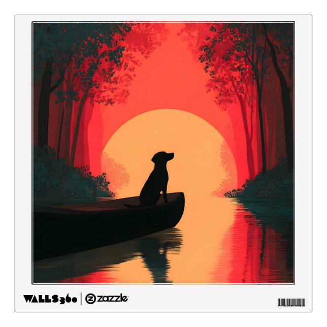 Minimalist Sunset Black Labrador Dog Wall Decal (Front)
