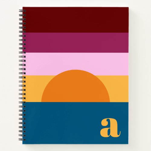 Minimalist Sunset Geometric Wide Stripes Initial Notebook