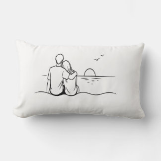 Minimalist Sunset Moment Line Art Lumbar Pillow
