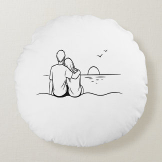 Minimalist Sunset Moment Line Art Round Pillow