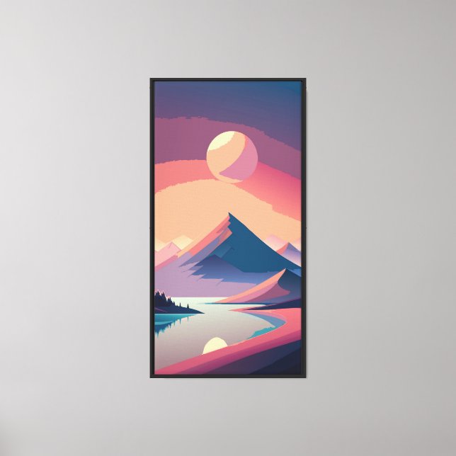 Minimalist Sunset Mountain Vector Art Canvas Print (Front)