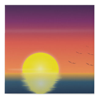 Minimalist Sunset over Ocean Vector Art Faux Canvas Print