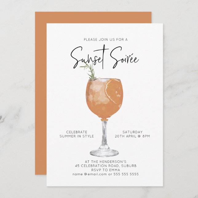 Minimalist Sunset Summer Cocktail Party Invitation (Front/Back)