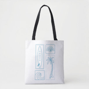 Minimalist Surf Icons Set – Beach, Palm Tree, Wave Tote Bag