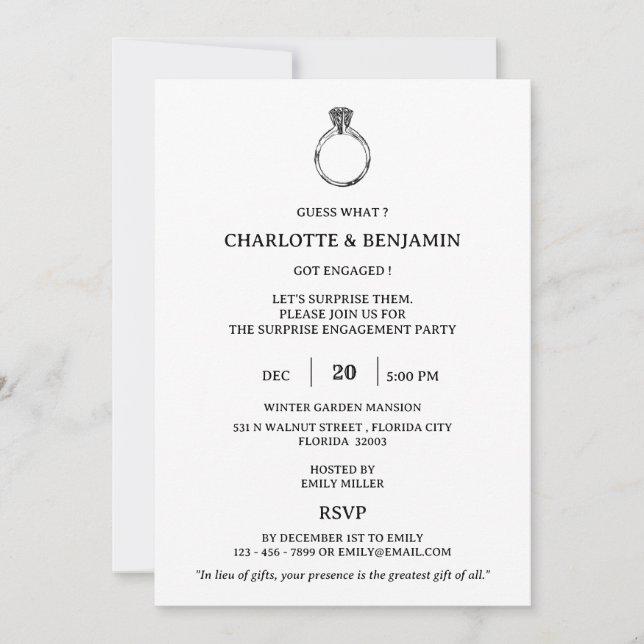 Minimalist Surprise Engagement Party  Invitation (Front)