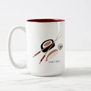 Minimalist Sushi Rolls Sake & Chopsticks Two-Tone Coffee Mug